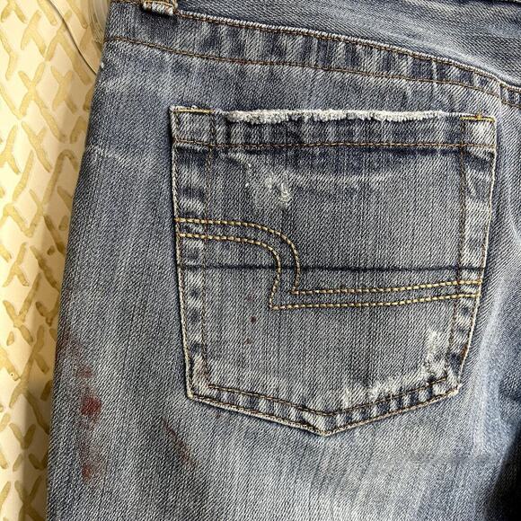 American Eagle Hipster Fit Skinny Flare Embroidered Ripped Blue Denim Size 8 - Picture 7 of 12